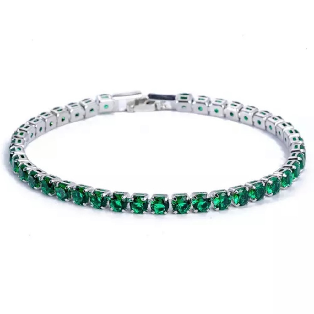 Cubic zirconia tennis bracelet silver women bracelet green Valentine’s  Present